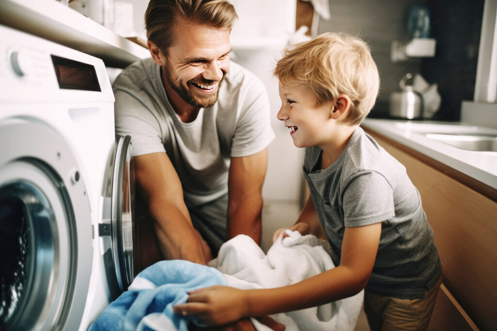 Familia optimizando consumo energético con la lavadora